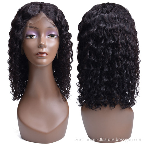 Hot selling virgin raw Indian hair curly closure frontal wig glueless full hd lace frontal short human hair deep wave wig